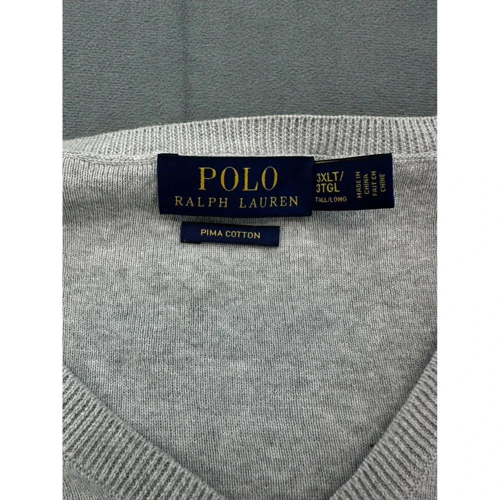 Polo Ralph Lauren Mens 3XLT‎ Pima Cotton V Neck Sweater Vest Heather Gray Tall